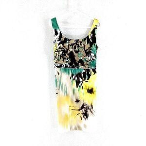 NEW Tahari Brown Green Yellow Abstract Floral‎ Tallulah Dress Sleeveless Size 8